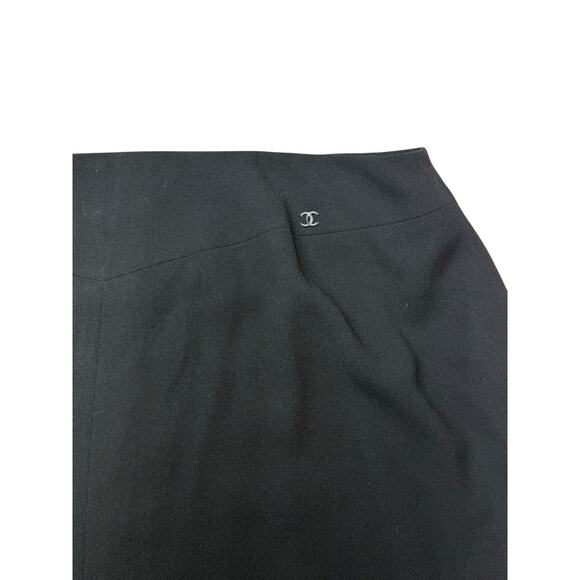 Vintage Chanel 1999 Black Wool Skirt CC Logo Waist Classic Midi Pencil 34 ITALY - Picture 5 of 9